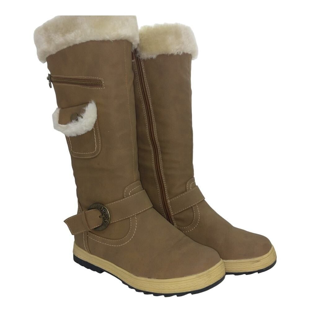 Bella Hannna Designer Womens Knee High Tan Zipper Boots w/Pockets - sz. 6 1/2